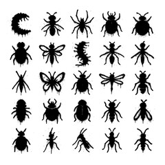 Graffiti Spray Paint Insect Icons – Rough Black Sketch Symbol Collection with Transparent Background