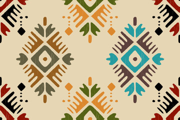 Fototapeta premium Tribal Navajo and Native pattern american tribal Southwest Aztec ornament pattern hand-drawn ethnic textile texture Native Mexican fabric. Geometric boho abstract motifs. Design for fabric, carpet