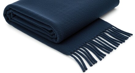 A navy blue blanket or throw draped.  Soft, textured fabric