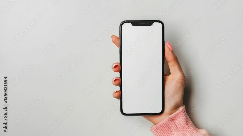 Poster a person holding a smartphone with a blank screen, ready for use