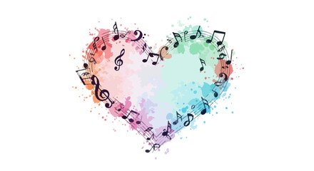 Watercolor Heart Filled with Music Notes Illustration