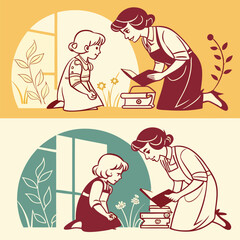 set-of-hand-drawn-family-vintage-backgrounds--retr