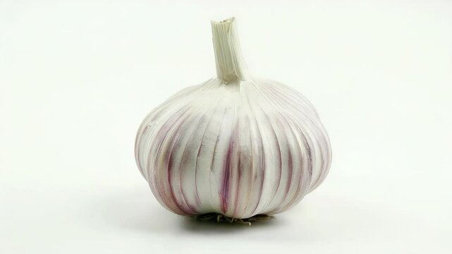 Close up of a garlic bulb on a white surface, great for food or kitchen-related uses
