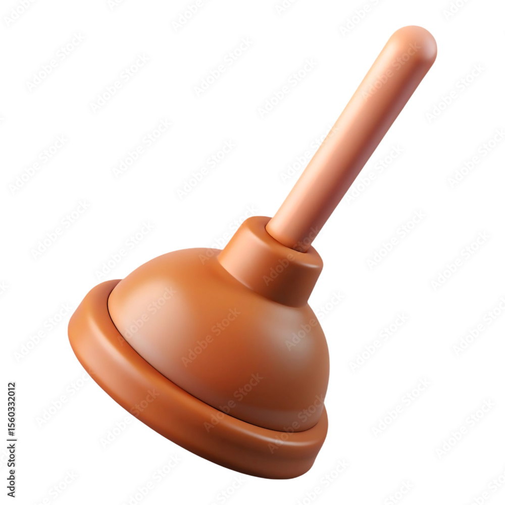 Poster photorealistic 3 d render of a brown plunger with a handle angled against a black background isolate