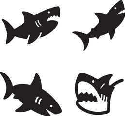 Realistic Shark Silhouettes Vector set  for Nature, Water, and Aquarium Projects.