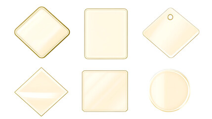 Collection of six beige geometric shape icons with gold trim isolated on white or transparent png