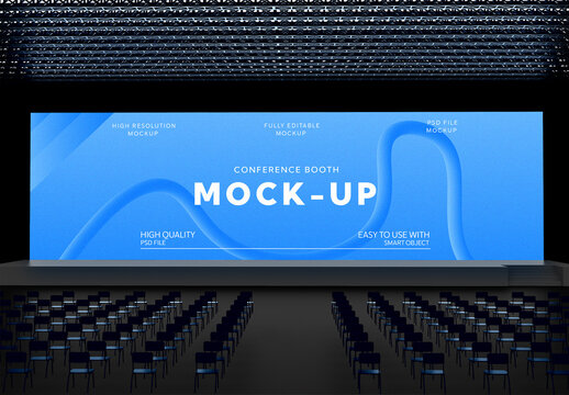 Conference Booth Stage Mockup with Audience Seating