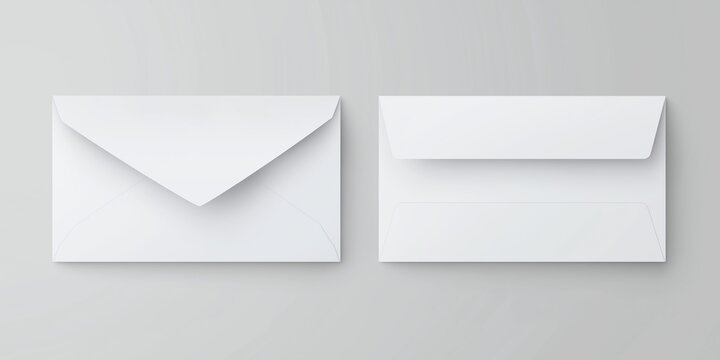 Two blank white envelopes on a gray background.  Perfect for your design mockups.