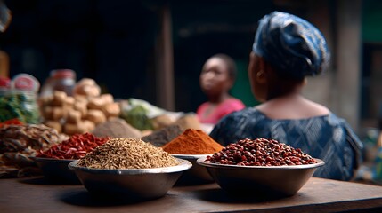 Vibrant spice stall at a bustling local market