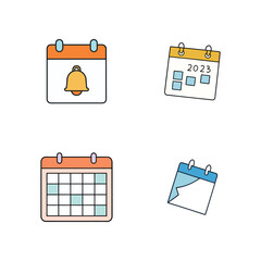 Vector art of various colorful calendar icons for reminders and schedules, isolated on white