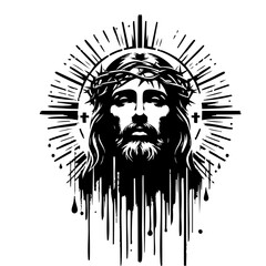 Obraz premium Jesus Silhouette Grunge Splatter and Dripping Spray Effects