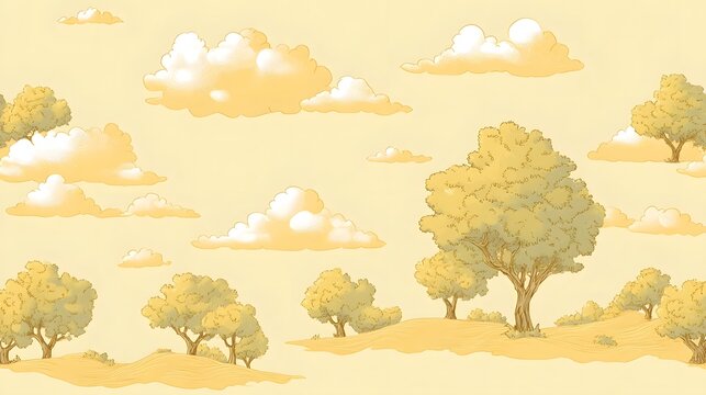Serene countryside landscape with rolling hills and golden trees.