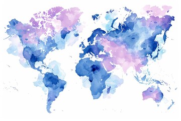 Elegant watercolor world map outline featuring major cities in a minimalist style