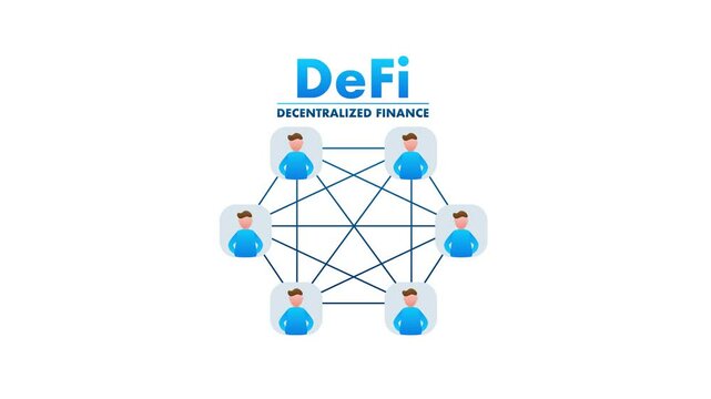 Decentralized finance network connecting people on white and green screen