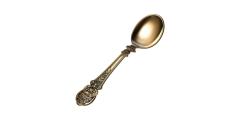 Ornate Gold Spoon With Intricate Design. Luxury Dining And Elegant Tableware Concept Isolated On Transparent Background