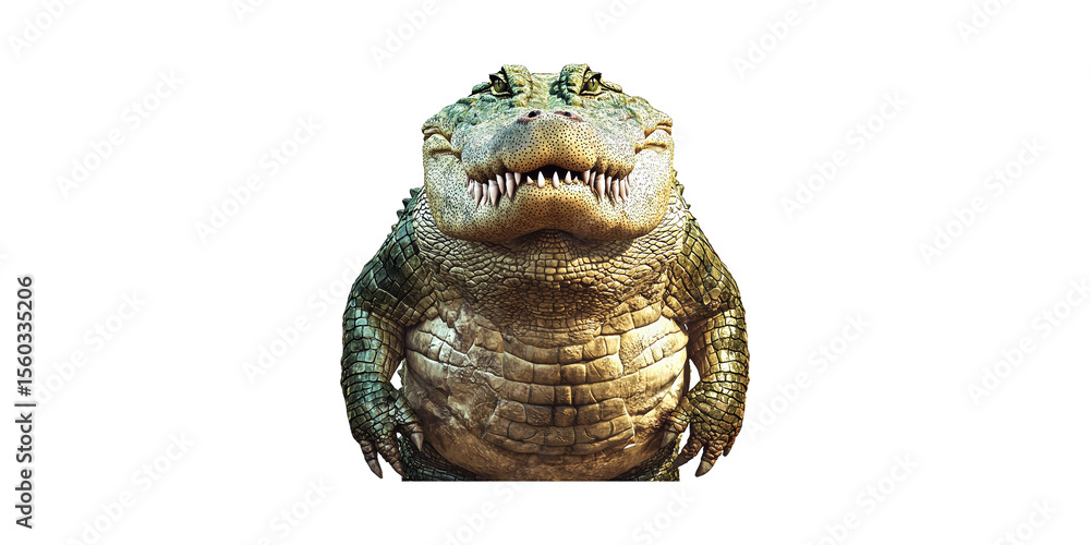 Poster crocodile front view. wildlife and reptile anatomy display isolated on transparent background