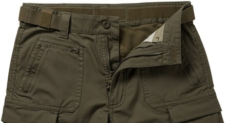 Close-up of olive green cargo pants