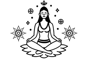 Minimalist Line Art of Meditating Woman in Lotus Yoga Pose