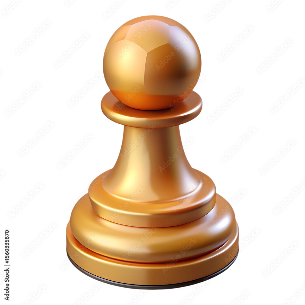 Poster photorealistic 3 d render of a single golden chess pawn with glossy finish and reflective surface ag