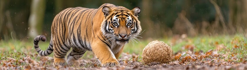 Powerful Sumatran Tiger in Motion Amidst Nature, Capturing the Wild Spirit and Intensity of this Majestic Animal