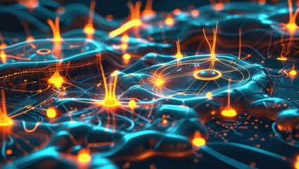 Futuristic neural web with vibrant energy pulses