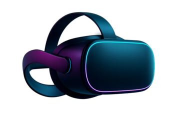 Virtual reality headset with sleek design in blue and purple colors isolated on transparent background