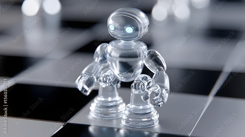 Poster transparent robot playing chess with strategic move