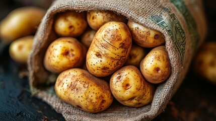 A bunch of potatoes are in a bag