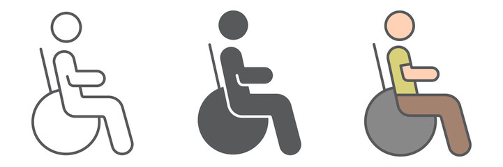 Disabled person icon collection, disability and pensioner, wheelchair person sign vector set graphics, editable stroke linear icon, eps 10