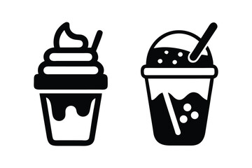 Simple black and white illustration of ice cream and slushie drinks
