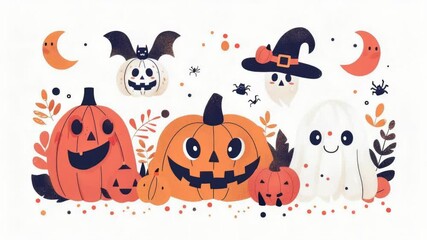 A collection of carved jack-o-lanterns for Halloween decorations or fall themed events