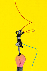 Composite sketch design artwork 3D collage of young lady dance electric lamp line mess illustration...