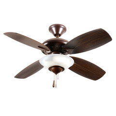 Dark wood ceiling fan with frosted glass light fixture isolated on transparent background