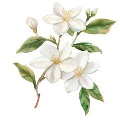 Obraz premium Jasmine Watercolor Botanical Illustration: Natural Skincare or Wellness Theme, PNG