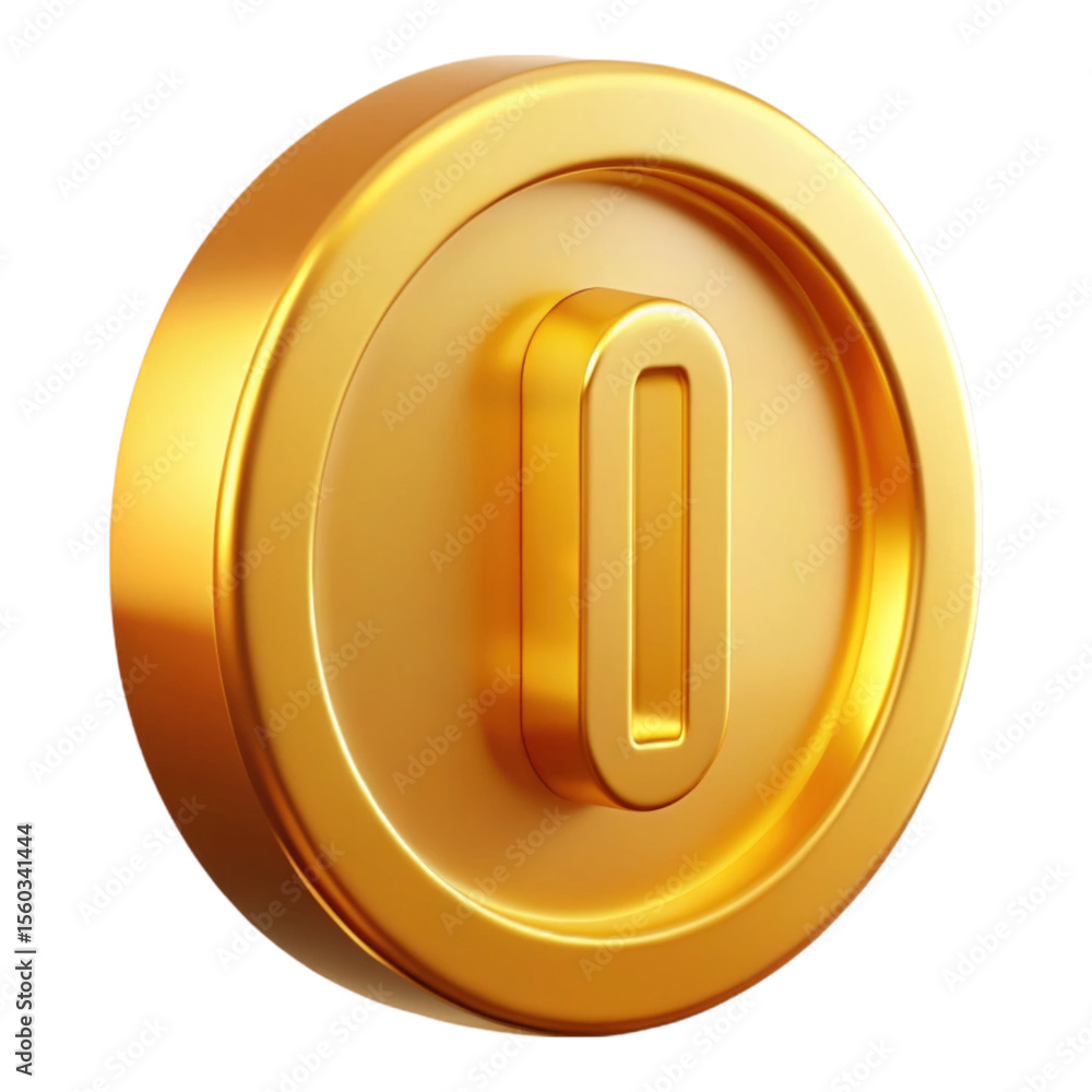 Aufkleber photorealistic golden coin with a central rectangular cutout and a circular outer rim, rendered with