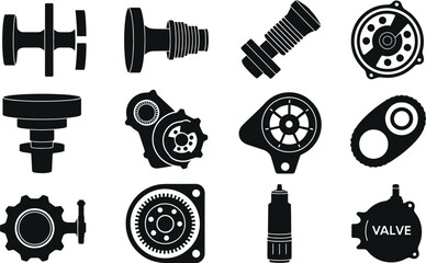 Obraz premium Black and White Engine Parts Icons Set Mechanical Components
