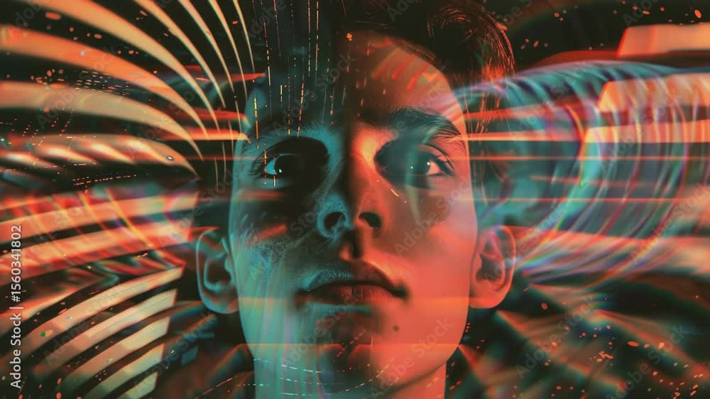 Poster a person illuminated by a light source, suitable for use in images about learning, innovation or ins