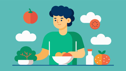 A person cooking a meal from scratch using fresh and whole ingredients emphasizing the importance of avoiding processed foods for brain health.. Vector illustration