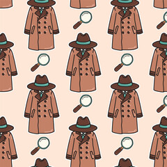 Seamless vector pattern with detective outfit and magnifier, perfect for mystery-themed designs