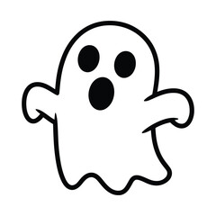Fototapeta premium Cute cartoon ghost with surprised expression and open mouth on white background