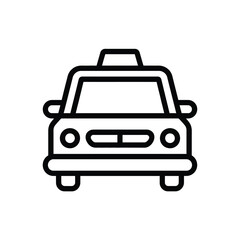 Simple black line art icon of a taxi cab viewed from the front