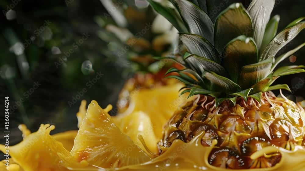Poster a pineapple slice served with a splash of orange juice