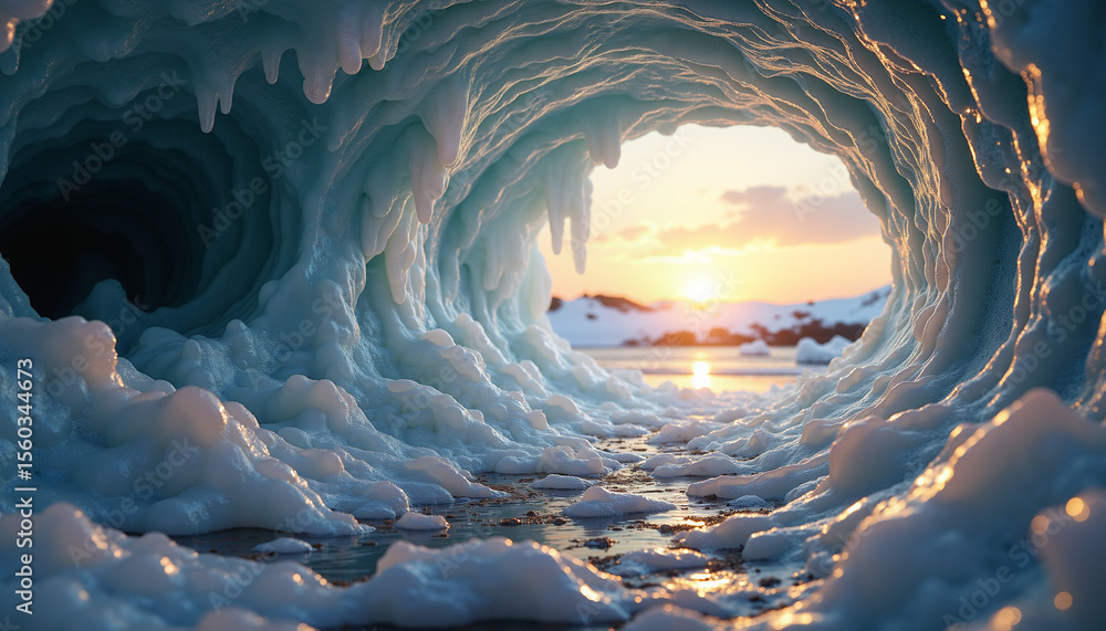 Poster close-up of an ice cave wall with intricate patterns and textures