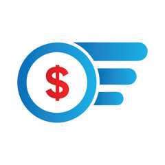 Red dollar symbol within blue circular motion lines currency finance