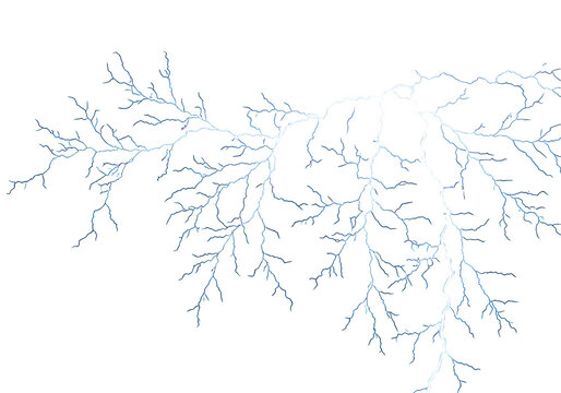 A network of branching lightning strikes is isolated on transparent background, showcasing natures raw power