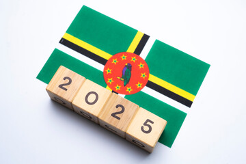 2025, Dominica Flag with date block, Concept, Important events for Dominica the new year, election,...