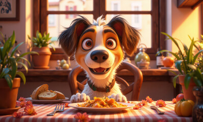 Adorable Happy 3D Cartoon Dog Eating