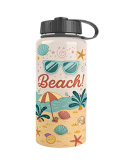 Fototapeta premium Summer Beach Themed Water Bottle with Sunglasses and Seashells Design