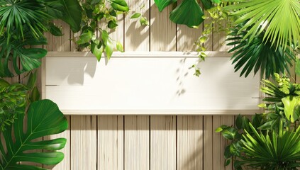 Tropical plant backdrop with a sign