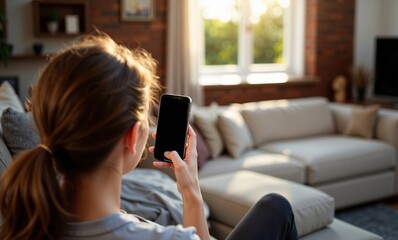 Mockup Photo Woman Sofa Living Room